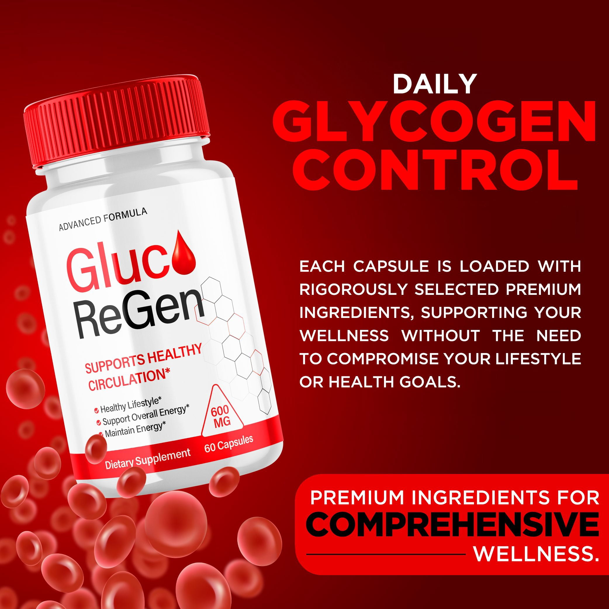 Gluco ReGen Advanced Glycogen Supplement All Natural Circulation Support 180 Capsules