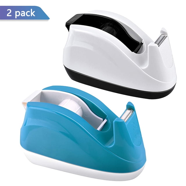 Dispensador de cinta de escritorio MFZFUKR Portarrollos adhesivo base antideslizante ponderada paquete de 2 azul y blanco FLD-2438