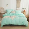 thumbnail image 4 of Move Over Turquoise Bedding Sets Queen Pom Poms Pattern 100% Washed Microfiber Duvet Cover Set No Filling, 4 of 10