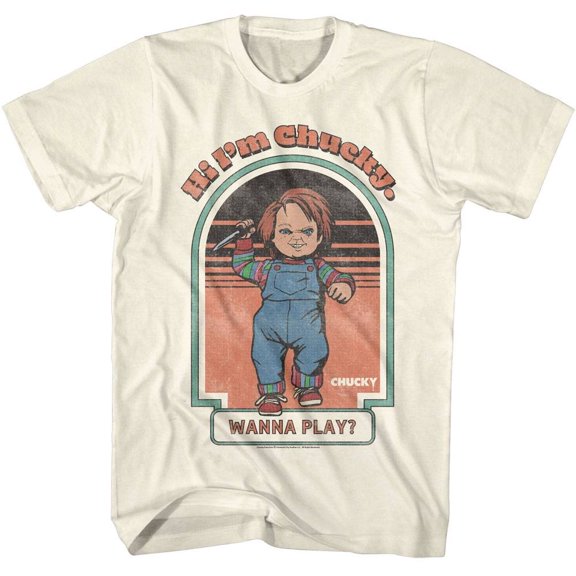 Chucky Hi Wanna Play Men's T Shirt (Ivory, Adult4XL)