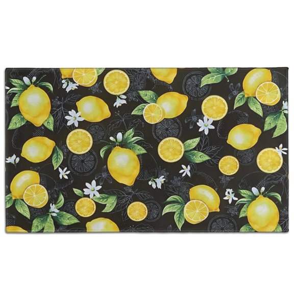Yellow Lemon Fruit Flowers Black Pattern Door Rugs,Washable Non Slip Door Mats Indoor,Decorative Door Mats,Entry Mat Indoor for Entrance,Bedroom,Kitchen,Bathroom,17"x30"