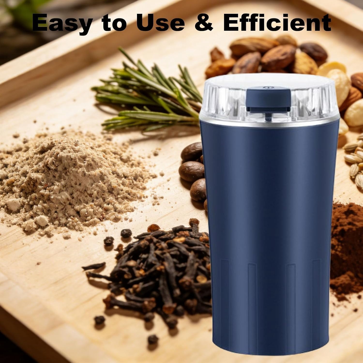 Household Superfine Grinder - Multi-grain Blending & Powdering Machine, Coffee Spice Grinder with 304 Stainless Steel Blades, One-Touch Portable Grinder for Bean Spices Herb and Tea (Blue)