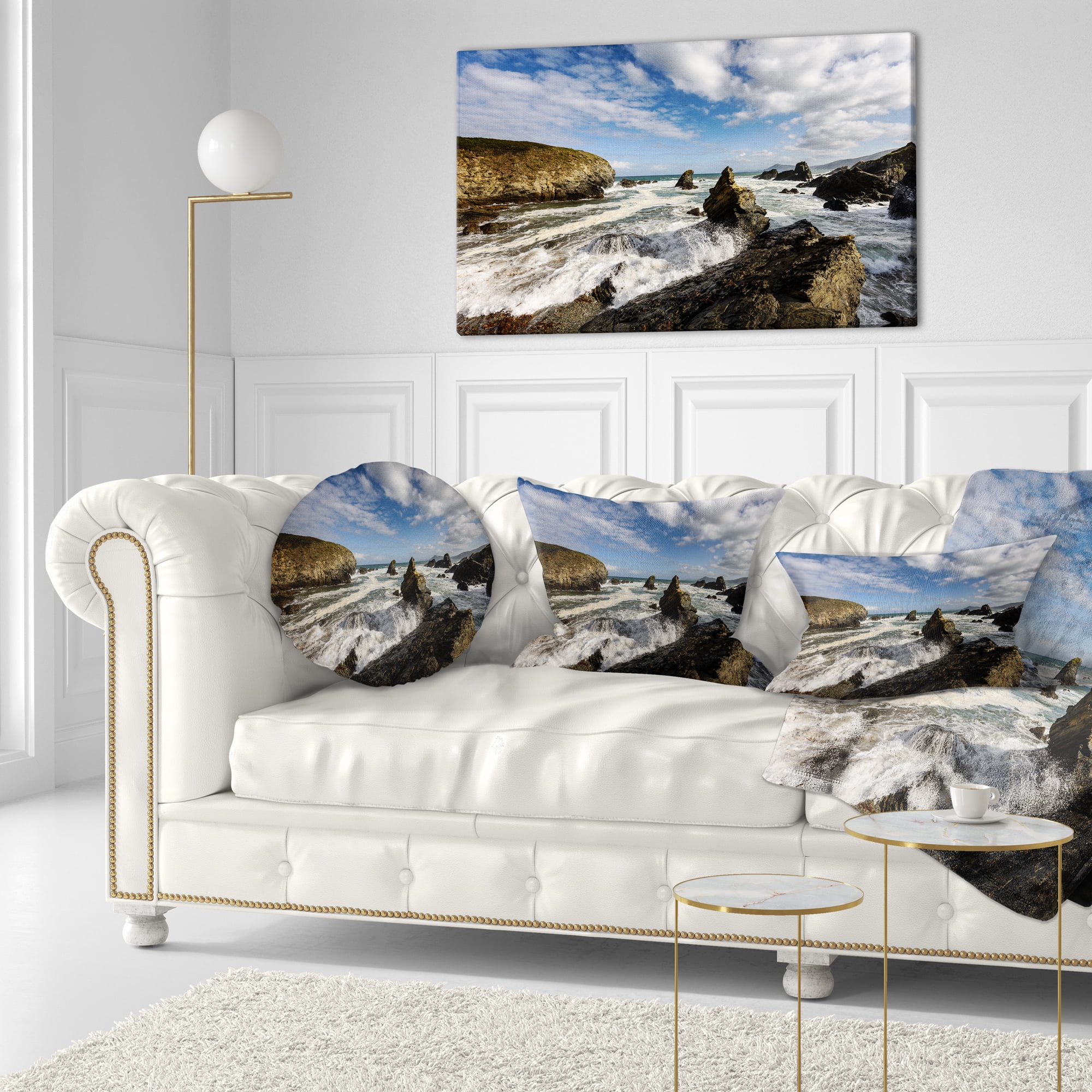 Designart Blue Atlantic Coast in Spain - Seashore Photo Throw Pillow - 12x20