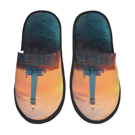 Balery Lighthouse At Sunset Coast Slient Indoor Furry Fleece Comfort House Shoes Soft Non-Slip Home Shoes Cotton slippers House Slippers-- Medium