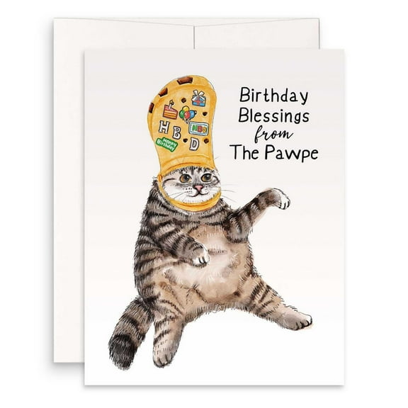Funny Cat Birthday Card - "Birthday Blessings from The Pawpe" - Whimsical Design - Blank Inside - Perfect for Cat Lovers, Friends & Family