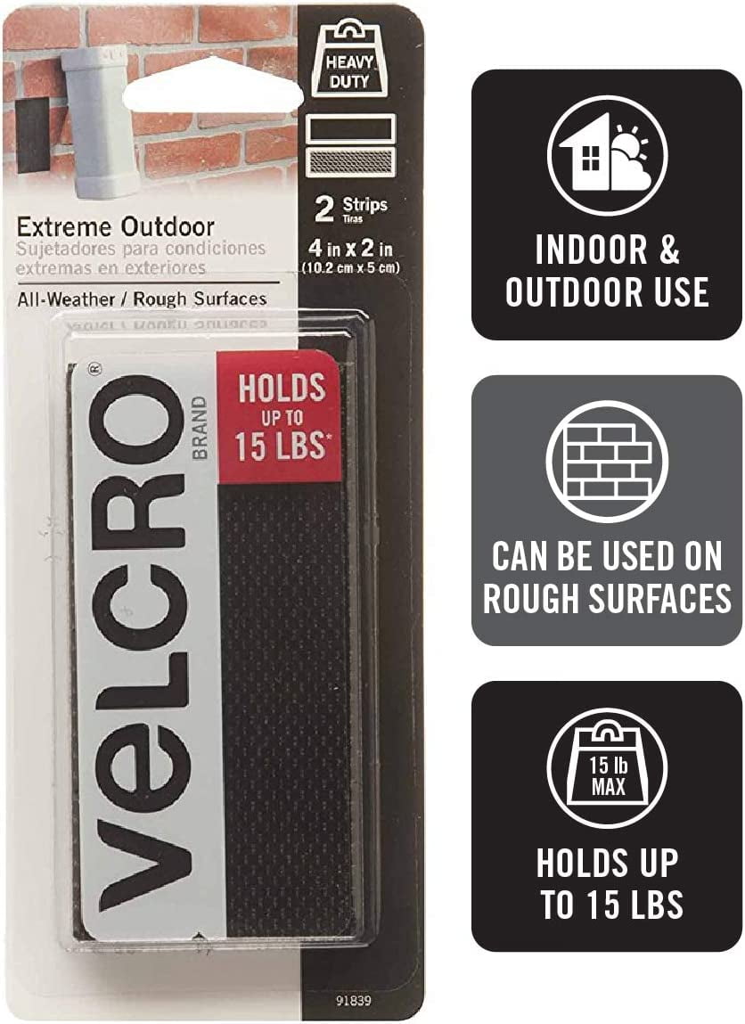 VELCRO Brand Strength Fasteners | Extreme Outdoor Weather Conditions | Professional Grade Heavy Duty Holds to 15 lbs on Rough | 4in x 2in Black . 2 ct. - Walmart.com