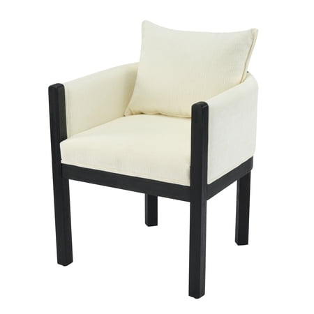 Christopher Knight Home Linen Upholstered Dining Chair Accent Armchair with Solid Wood Frame Black+White Set of 4