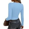 thumbnail image 3 of WULMLEO Long Sleeve Shirts for Women Crew Neck Fitted Tight Casual T Shirts Comfy Lightweight Workout Tees Y2K Clothes Light Blue S, 3 of 3