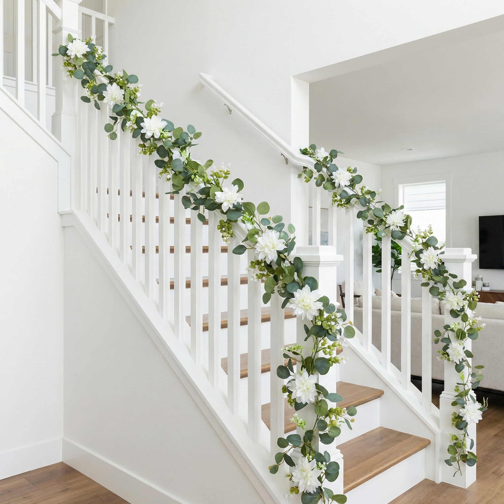 Unique Bargains 4Pcs Artificial Eucalyptus Garland Faux Vine White Champagne 71inch