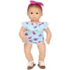 Sophia’s by Teamson Kids Watermelon Print Romper & Pink Headband for 15” Baby Dolls, Light Blue