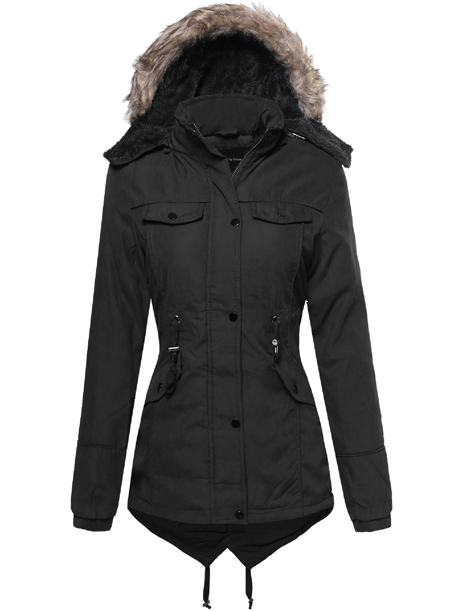 FashionOutfit Women's Military Zip Up & Button Closure Hooded Faux Fur ...