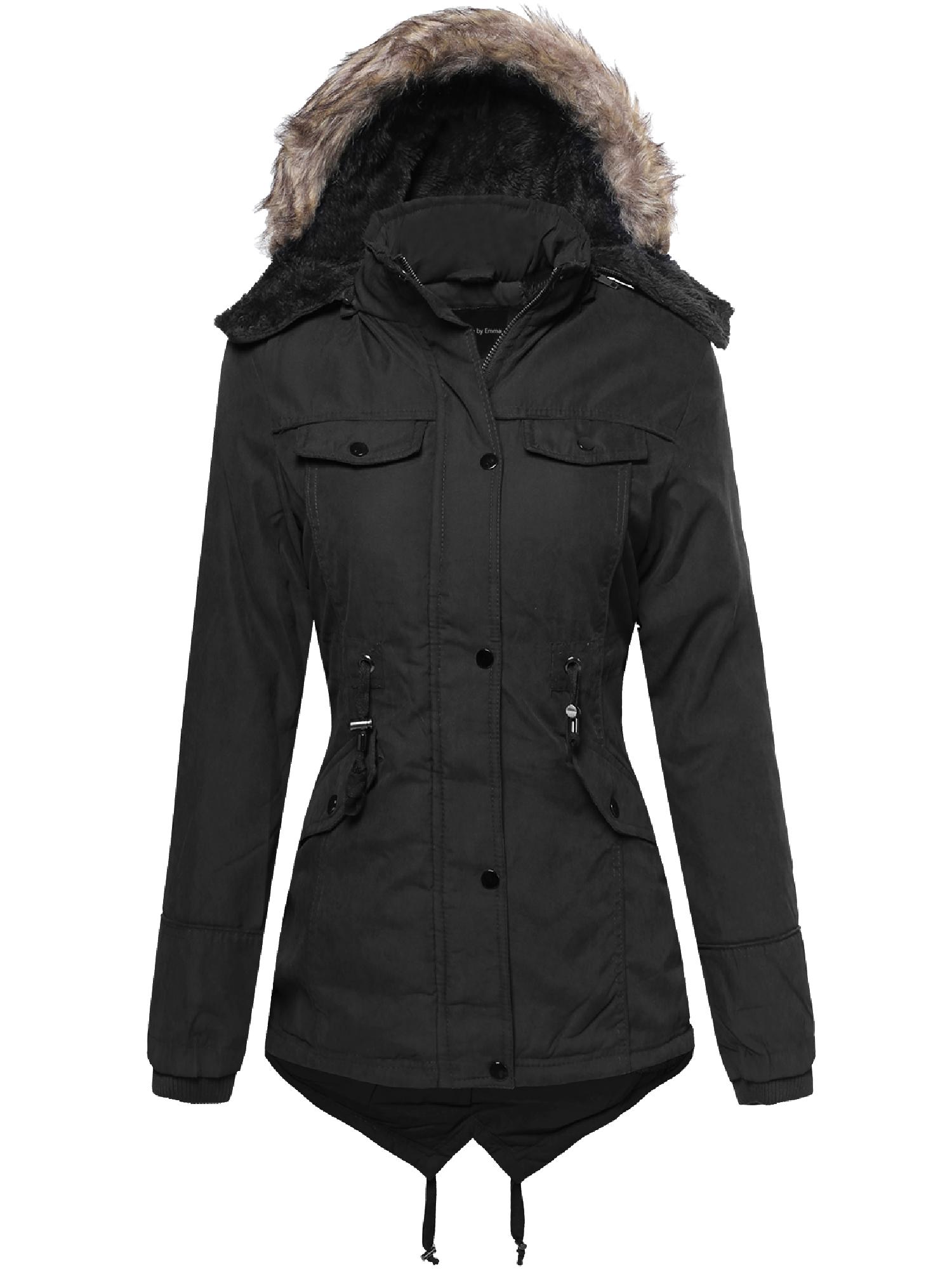 FashionOutfit Women's Military Zip Up & Button Closure Hooded Faux Fur