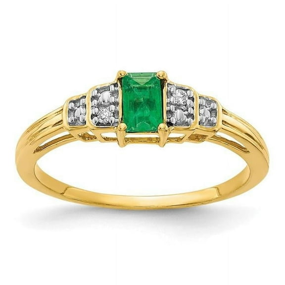 Primal Gold 14 Karat Yellow Gold Emerald and Diamond Ring