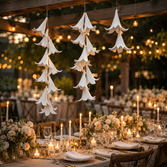 10 Pcs Artificial EVA Lily Flower Heads, White Poam Hanging with Hollow Bottom for Wedding Ceiling Swag, Party Indoor Outdoor Home Garden Decor 5.5x4.7in
