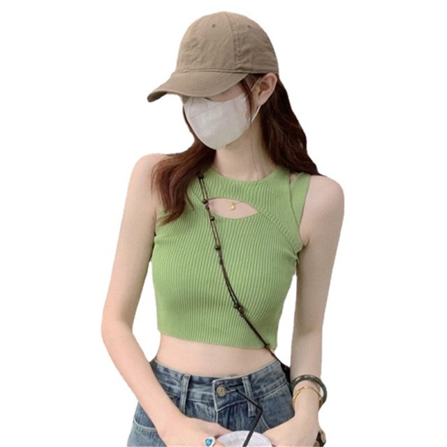 Slim Fitted Tank Top,Women Hollow Out Short Short Tank Top Pure Color Tank Top Power Packed Performance