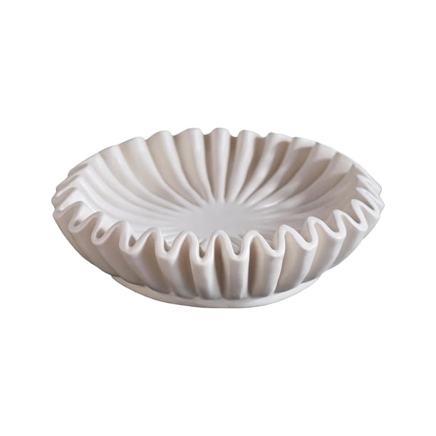 Cuenco decorativo grande siubich - Cuencos decorativos blancos para decoración del hogar - Cuenco orgánico moderno para decoración del hogar - Cuenco con volantes de hormigón - Cuenco estriado -