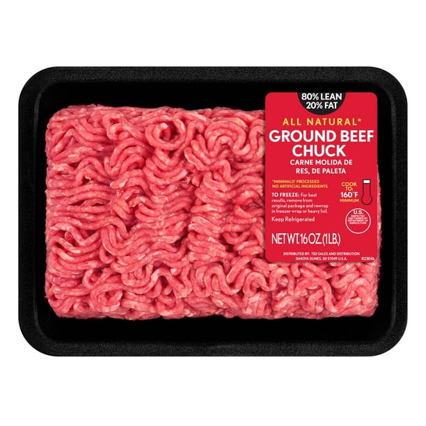 All Natural 80 Lean 20 Fat Ground Beef Chuck Tray 1 Lb Walmart Com All Natural 80 Lean 20 Fat Ground Beef Chuck Tray 1 Lb Walmart Com