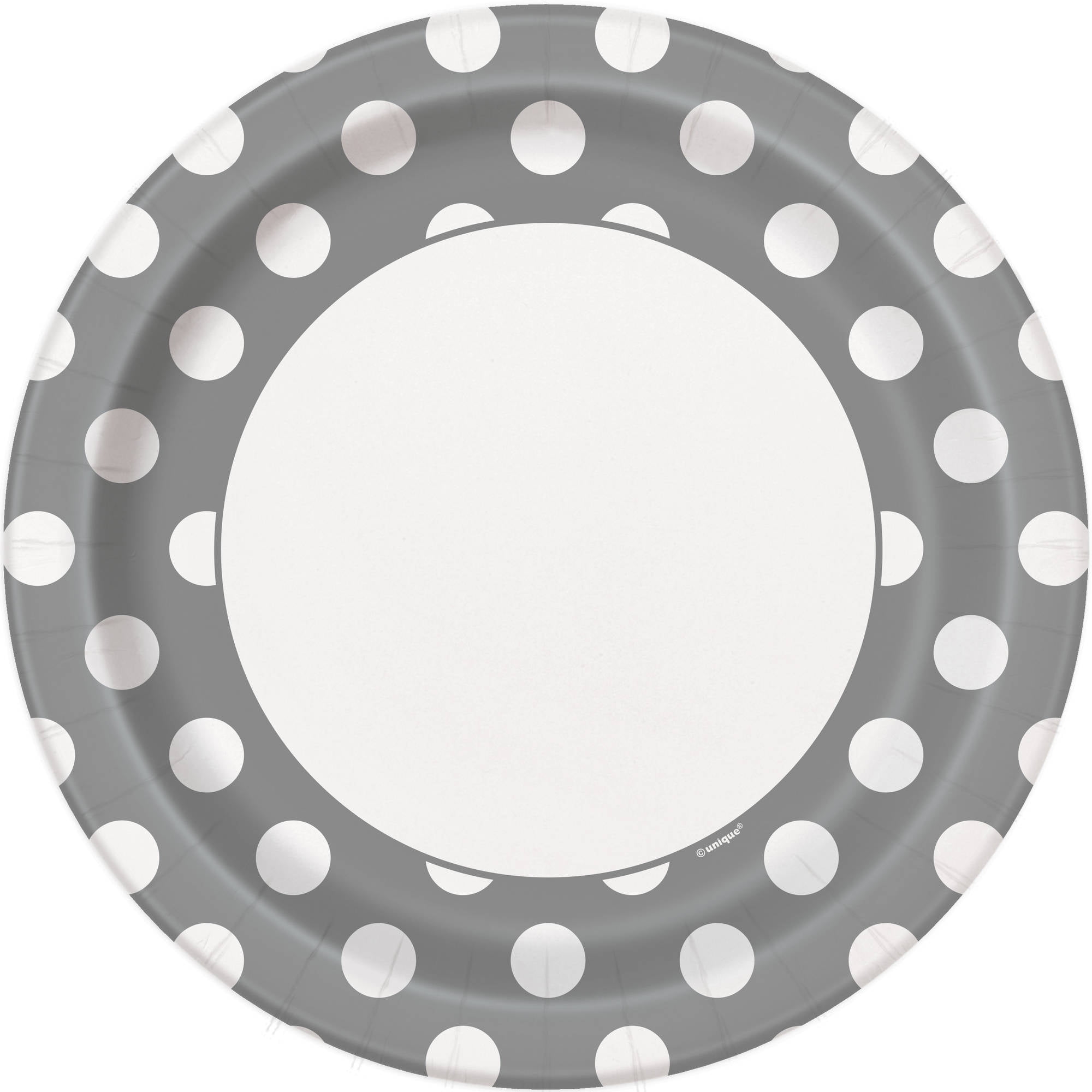 9" Polka Dot Paper Dinner Plates, Silver, 8ct