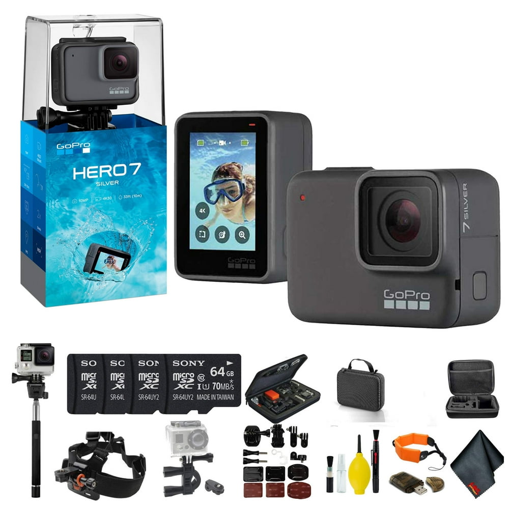 GoPro HERO7 Silver Bundle Includes: 4 64GB Memory Cards, Case, Chest