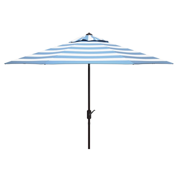 SAFAVIEH Iris 9' Market Auto Tilt Patio Umbrella, Baby Blue/White