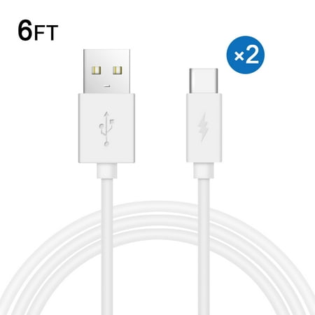 2 Pcs 6ft USB 5.0A Type C Charging Data Sync Cable Charger Cord for Samsung Galaxy S10 S10E S9 S8 S8 Plus Note 9/8,LG G7 G6 V40 V30 G5, Nexus 5X 6P,Google Pixel 3/3 XL, Oneplus 6T/6/5