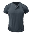 thumbnail image 2 of Mens Henley T-shirts Cotton Short Sleeve Shirts Solid Color Casual Slim Fit Summer Tops for Everyday Wear, 2 of 6