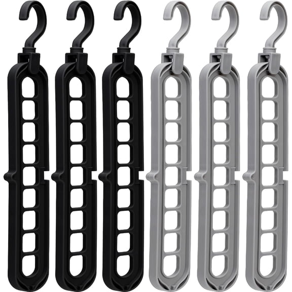 Qihe-Closet Organizers and Storage,College Dorm Room Essentials, Multifunctional Organizer Magic Space Saving Hangers with 9 Holes Storage Organization for Wardrobe Black Gray