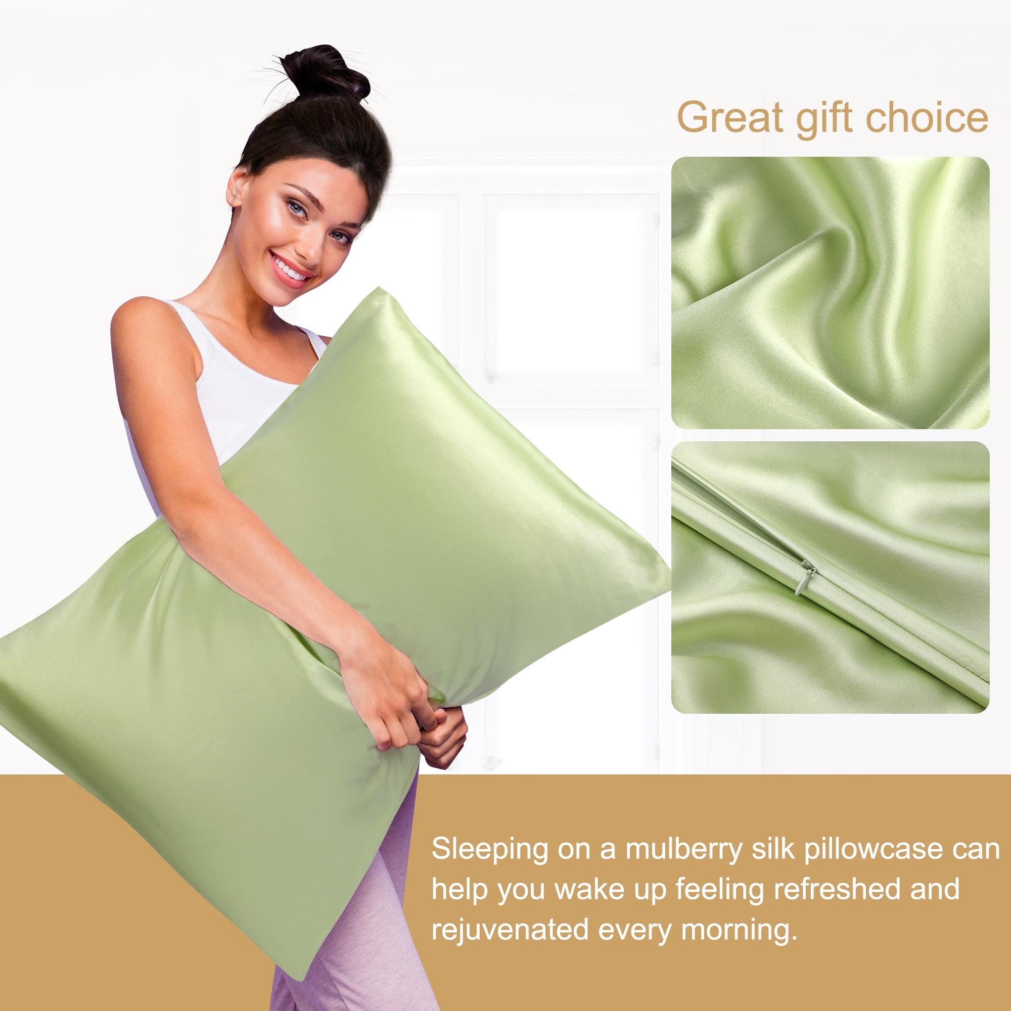 PiccoCasa Silk Pillowcase 1 Piece Queen Silk Pillow Cover, Fruit Green, 20"x30"