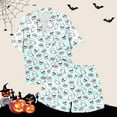 thumbnail image 5 of felwors Halloween Pajamas Women Sets 2Pc Silk Satin Ghost Graphic Cute Sleepwear Button Up Short Sleeve Shirts Lounge Shorts Pjs Light Green, M, 5 of 5