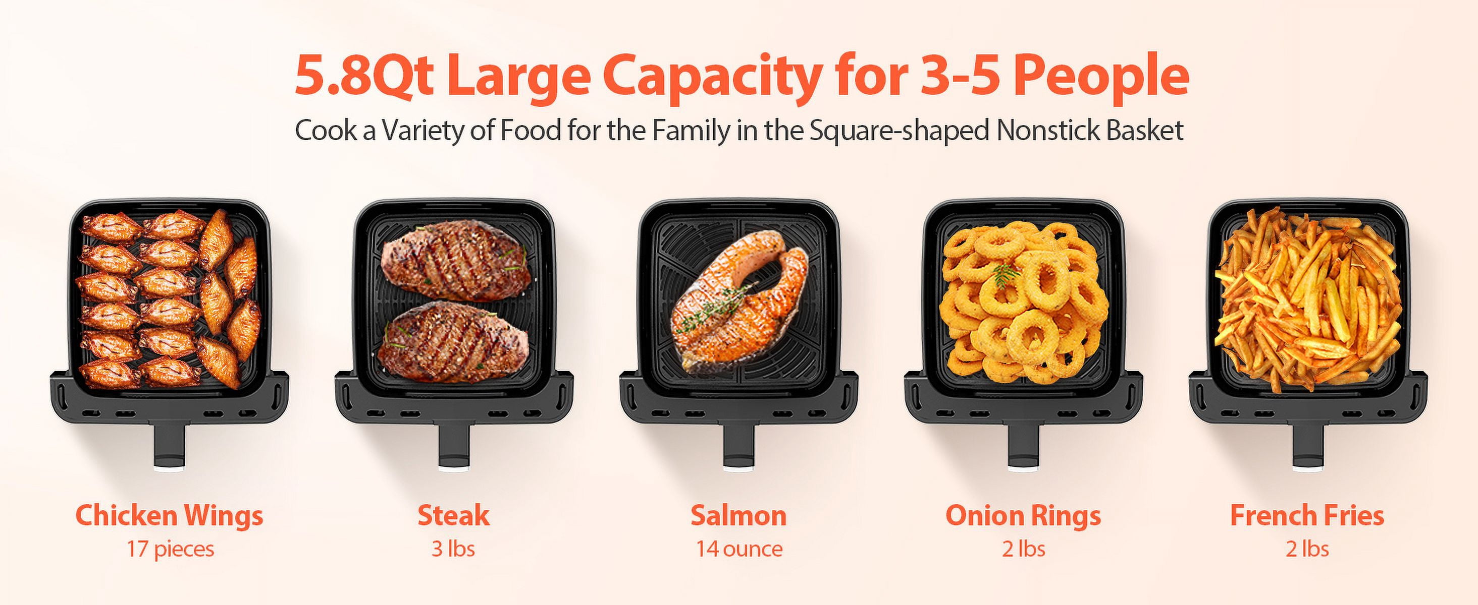 Aeitto 5.8QT Large Air Fryer, 12-in-1 Digital Airfryer with Clear Window, 40+ Recipes, Flavor-Lock Tech, Shake Reminder, Compact, Quiet, Dishwasher Safe, Nonstick, Fit for Family of 2-5, Black
