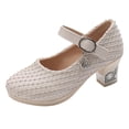 thumbnail image 3 of Staki Princess Shoes Toddler Toddler Little Girls Mary Jane Ballerina Flats Shoes Slip-on School Party Dress Shoes Beige,2 Big Kid, 3 of 9