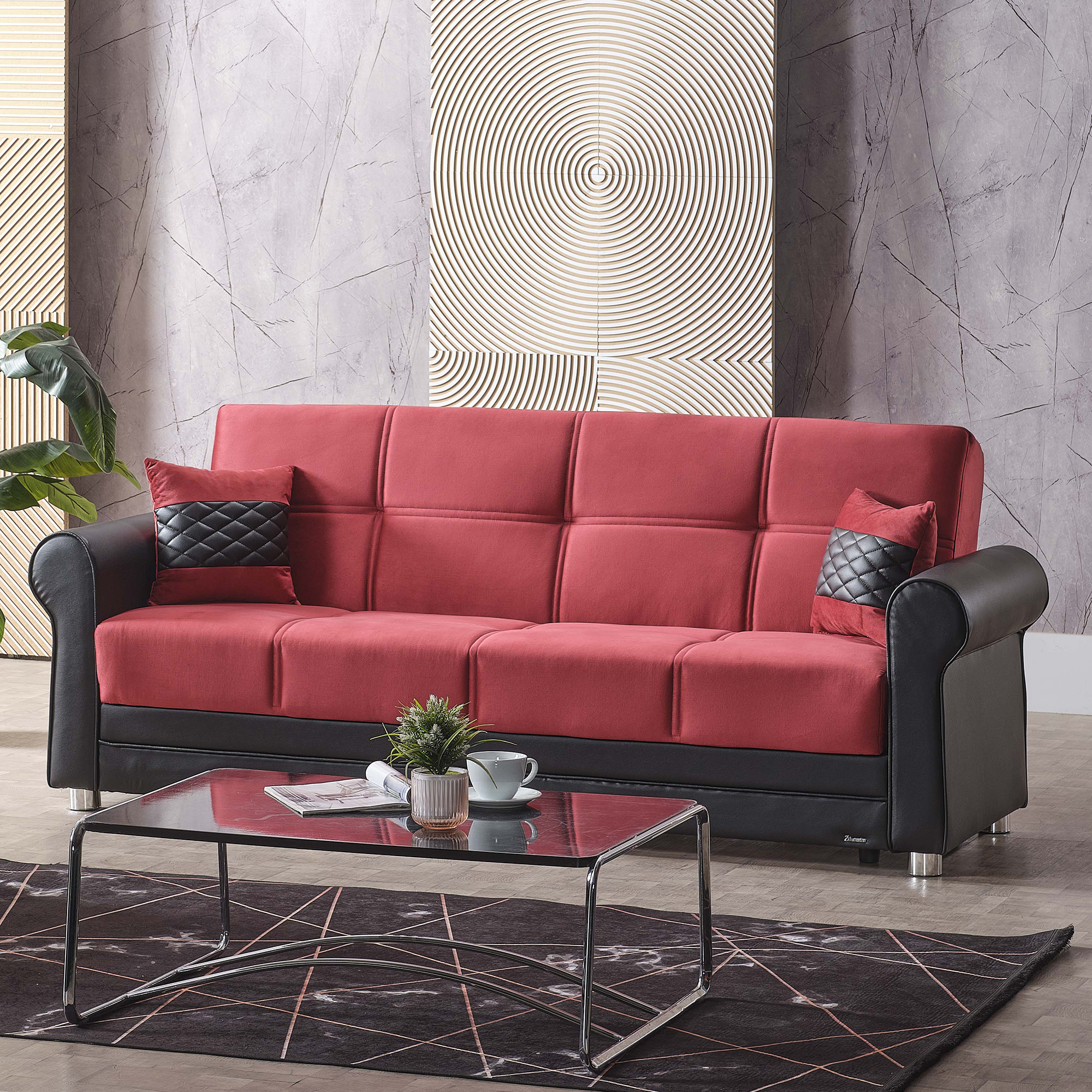 Ottomanson Paradise Sofa Bed with Storage 74", Burgundy Microfiber