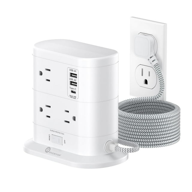 Power Strip Overtop Tower 1625 W/13 A 1600J 7 salidas AC 3 USB