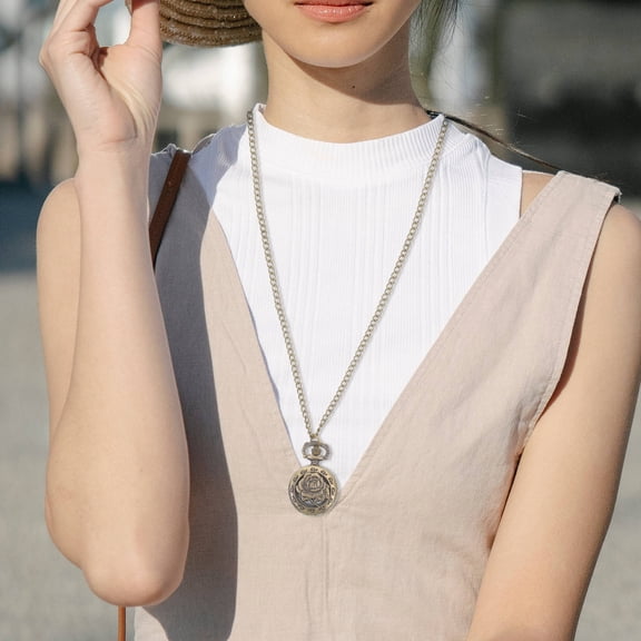 SEWOART Vintage Style Ladies Pocket Watch Necklace with Quartz Movement, Metal Chain Pendant for Women