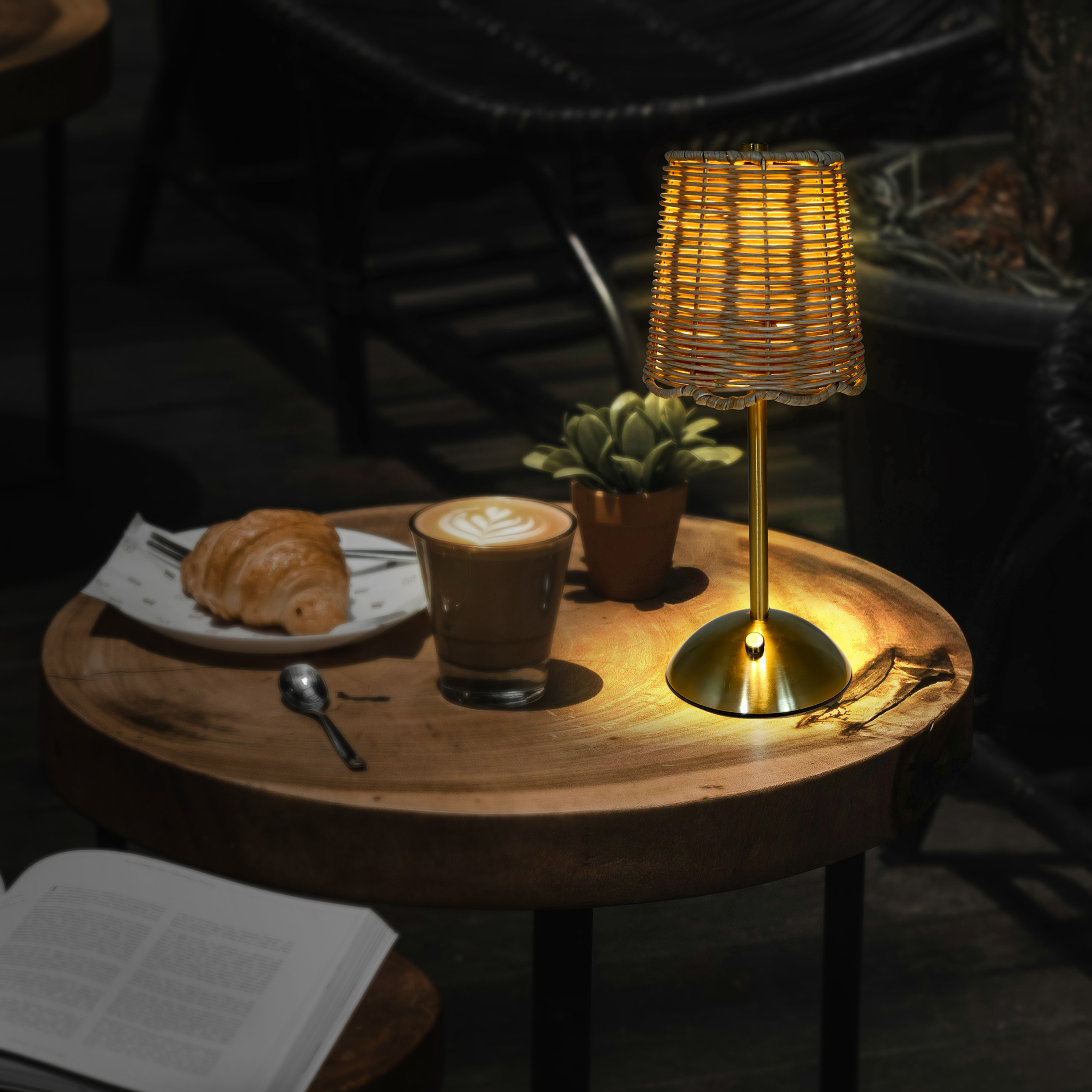 Sterling & Noble Home Cordless Rattan Table Lamp, Brass Finish photo 6