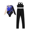 thumbnail image 3 of iiniim Kids Girls Ice Figure Skating Gymnastics Leotard Rhinestones Mesh Patchwork Bodysuit with Sleeveless Vest Royal Blue 12, 3 of 7