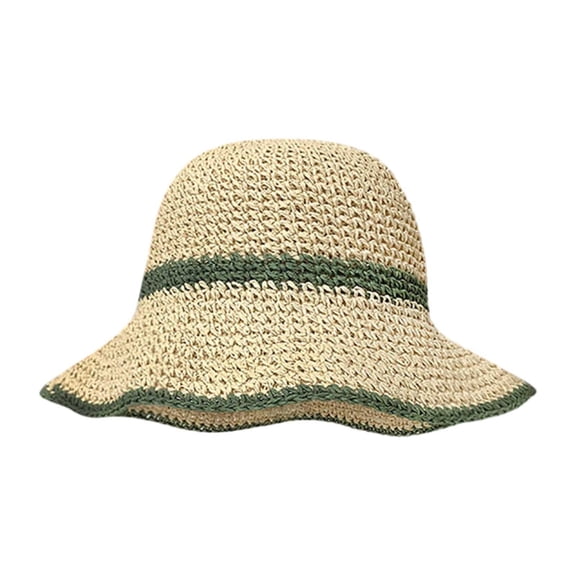 FUZHIQ Straw Bucket Hat for Women Color Block Striped Breathable Woven Foldable Summer Sun Cap for Beach Daily Outdoor,One Size