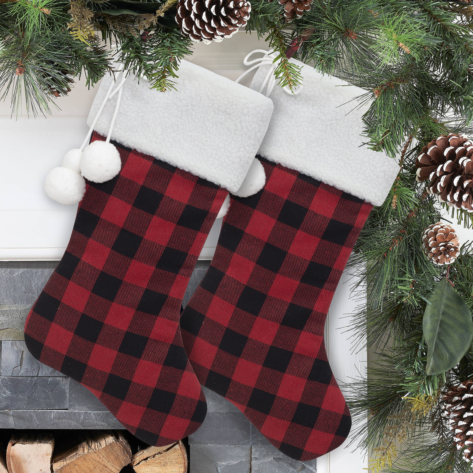 Holiday Time Assorted Colors Plaid Sherpa Christmas Stockings, 10" (2 Count) - image 2 of 3
