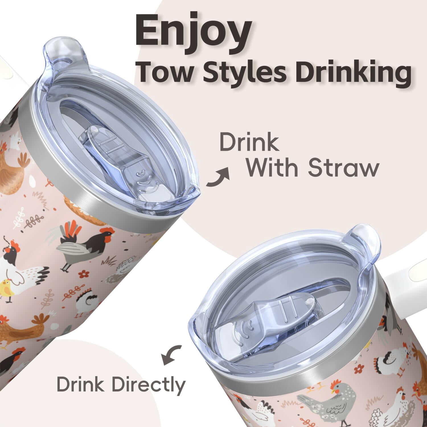 20oz Chicken Character Tumbler with Handle Classic Birthday Christmas Gift for Chicken Fans Women Men Insulated Travel Mug Fits Car Cup Holders Comfortable Grip Durable Material Daily Hydration