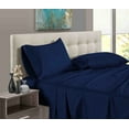 thumbnail image 3 of PURE DREAMS Hotel Style Sheet Set 4 Piece-800 Thread Count, 100% Cotton, Flat Sheet, 16" Deep Pocket Fitted Sheet & 2 Pillowcases-Navy Blue Stripe, Olympic Queen Size, 3 of 7