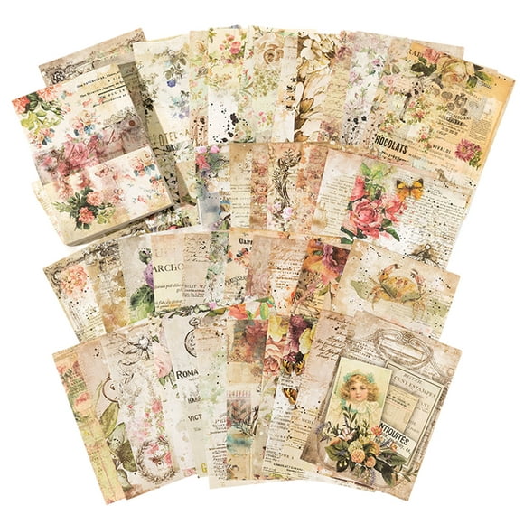 100 pieces packed scrapbook paper Vintage Scrapbook supplies Vintage Flower Plant Clock collection