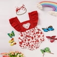 thumbnail image 3 of ZEHJUHAN Baby Girl's Cute Romper Heart & Bow Print Onesie with Ruffle Trim Jumpsuit Spring Summer Clothes Red，0-3M, 3 of 10