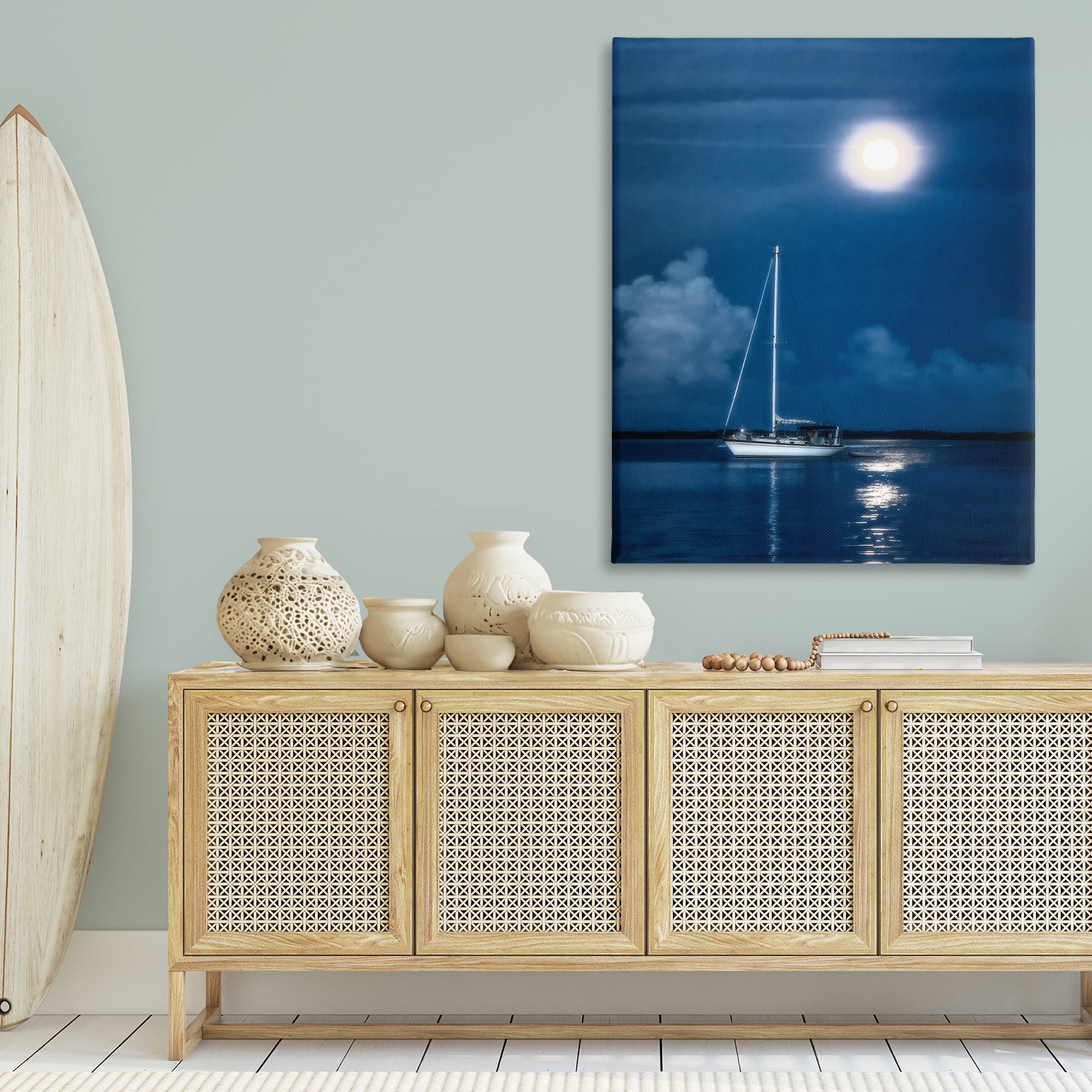 Stupell Industries Moonlit Nighttime Sailing Nautical & Beach Photography Wrapped Canvas Art Print Wall Art, 36 x 48