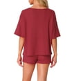 thumbnail image 3 of INSPIRE CHIC Women's Waffle Knit Pajama Round Neck Pjs Loungewear 2 Piece Lounge Sets XL Red, 3 of 5