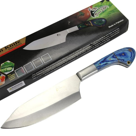 TheBoneEdge 11' Chef Kitchen Knife Blue Packawood Color Wood Handle Stainless Steel Blade