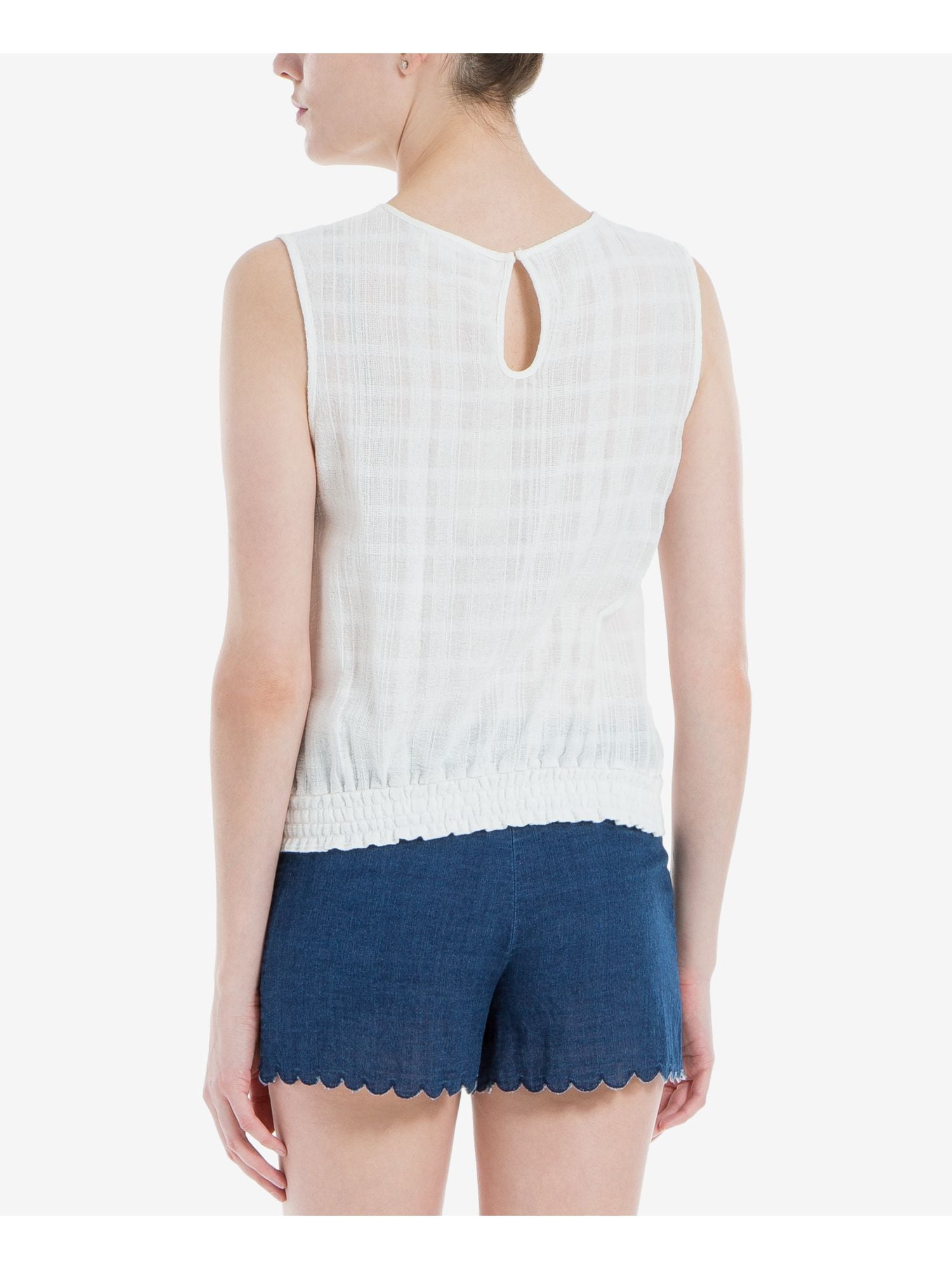 Max Studio Womens Pintuck Pleat Lace Inset Tank Top White S