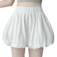 thumbnail image 2 of Women's Bubble Skirt Shorts Elastic High Waist Summer Trendy Cute Pumpkin Puffy Shorts (S, White), 2 of 9
