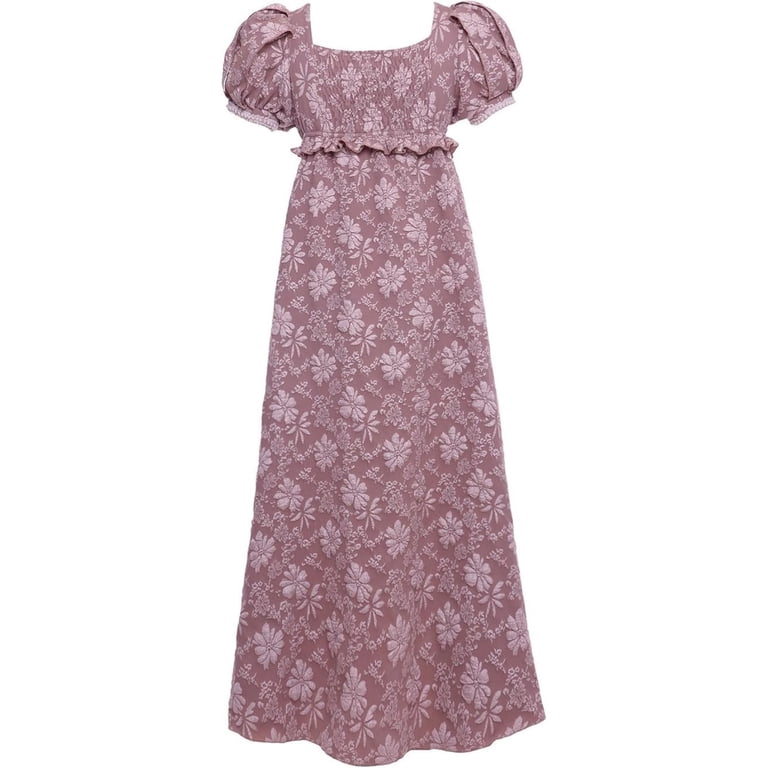 Regency Dress for Women Empire Waist Victorian Style Pearl Puff Floral Dress