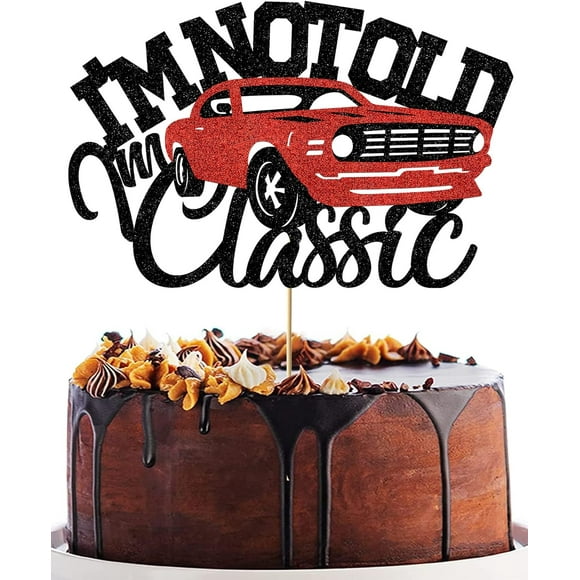 I’m not old I’m classic Cars Cake Topper Vintage Red Car Birthday Cake Toppers Decorations for Men Glitter Black 40th 50th 60th 70th 80th 90th Birthday Decoration Party Supplies