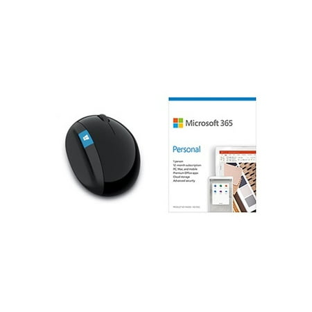 Microsoft Sculpt Ergonomic Mouse + Microsoft 365 Personal 1 Year Subscription For 1 User - PC/Mac Keycard for Microsoft 365 Personal - Wireless - Ergonomic Design - Thumb Scoop - Four-way Scrolling -